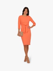 Adrianna Papell Orange Knit Crepe Tie Waist Sheath Dress - Image 3 of 6