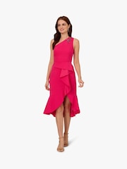 Adrianna Papell Pink Studio One Shoulder Crepe Midi Dress - Image 1 of 6
