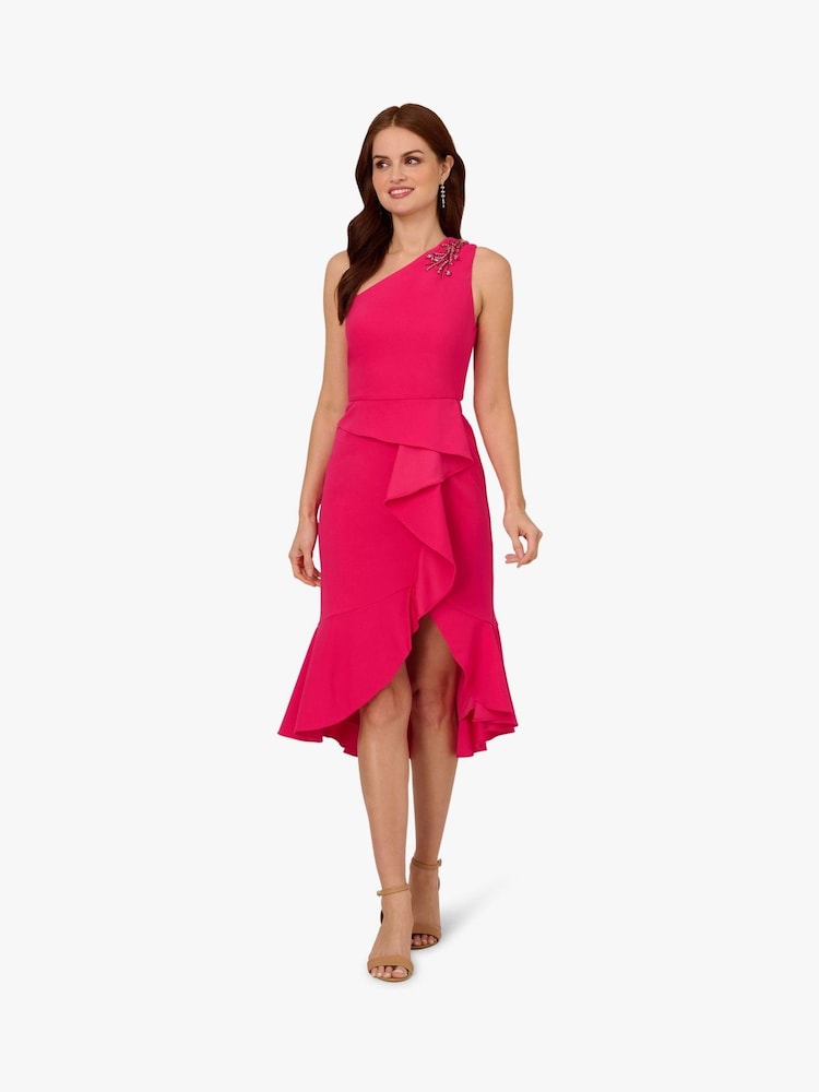 Adrianna Papell Pink Studio One Shoulder Crepe Midi Dress - Image 1 of 6