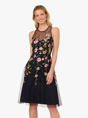 Adrianna Papell Black Bead Embroidery Dress - Image 1 of 6
