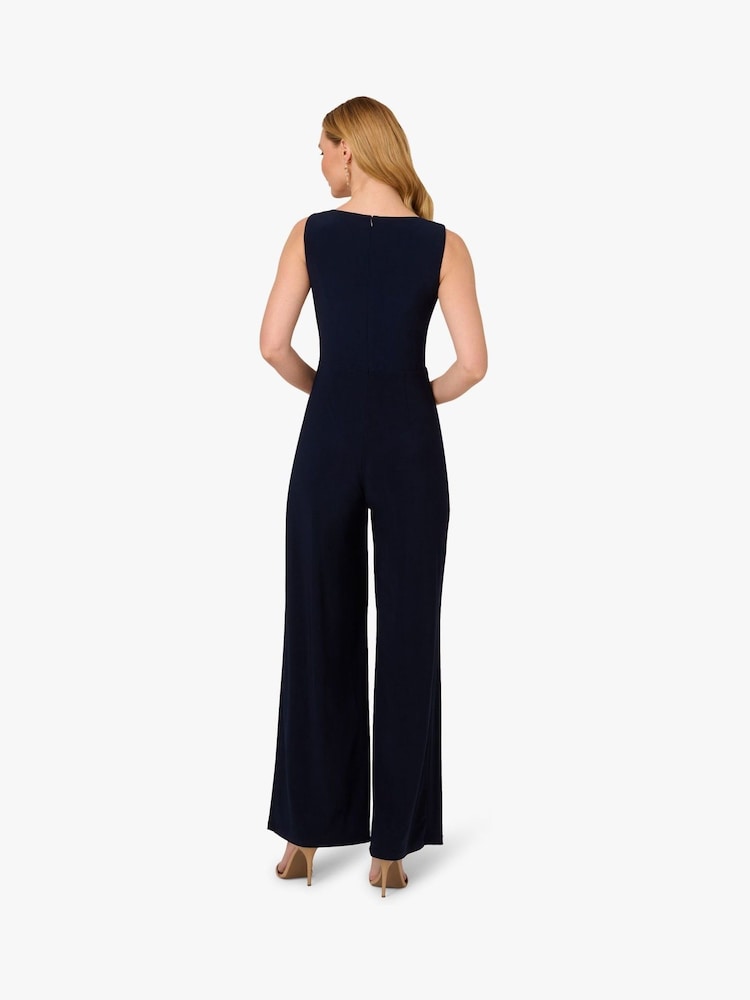 Adrianna Papell Blue Jersey Draped Jumpsuit - Image 2 of 6 Adrianna Papell Blue Jersey Draped Jumpsuit - Image 2 of 6