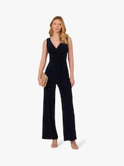 Adrianna Papell Blue Jersey Draped Jumpsuit - Image 3 of 6