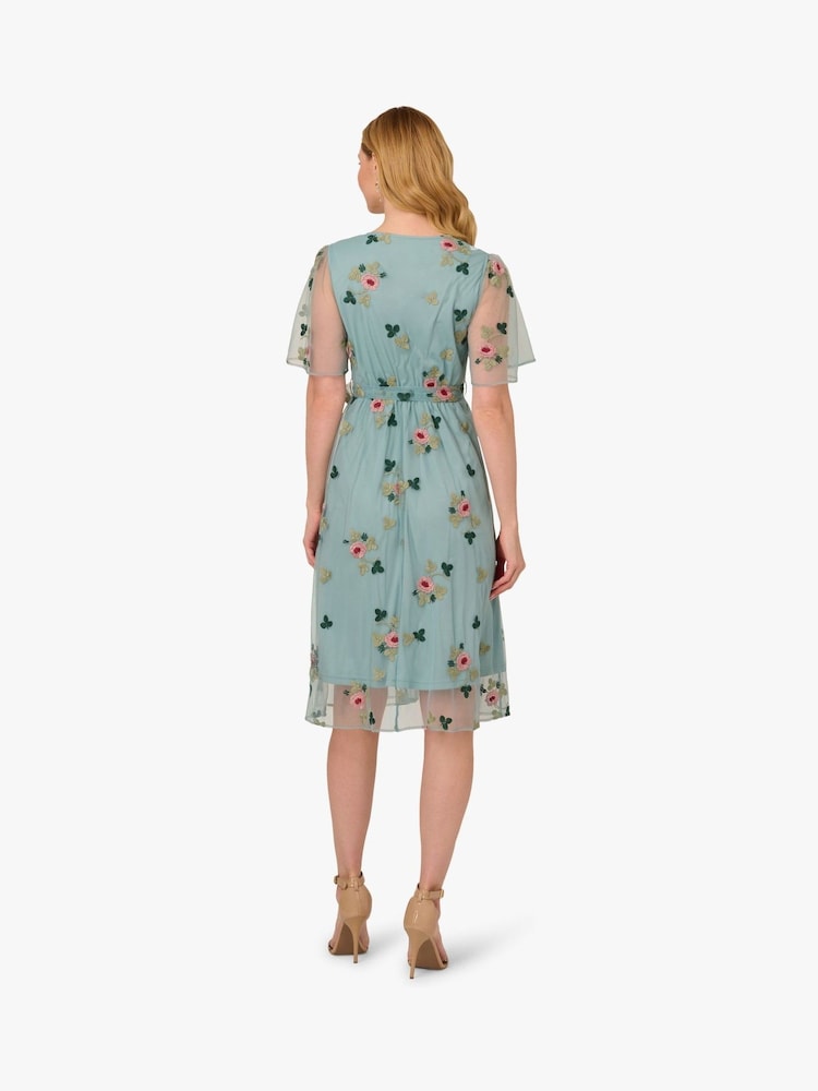 Adrianna Papell Grey Embroidered Surplice Midi Dress - Image 2 of 6