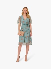 Adrianna Papell Grey Embroidered Surplice Midi Dress - Image 3 of 6