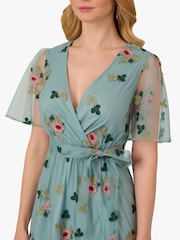 Adrianna Papell Grey Embroidered Surplice Midi Dress - Image 4 of 6