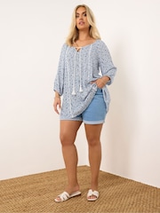 Yours Curve Blue Boho Long Sleeve Blouse - Image 2 of 6