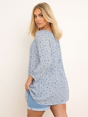 Yours Curve Blue Boho Long Sleeve Blouse - Image 3 of 6