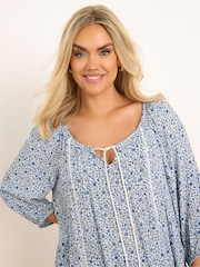 Yours Curve Blue Boho Long Sleeve Blouse - Image 4 of 6