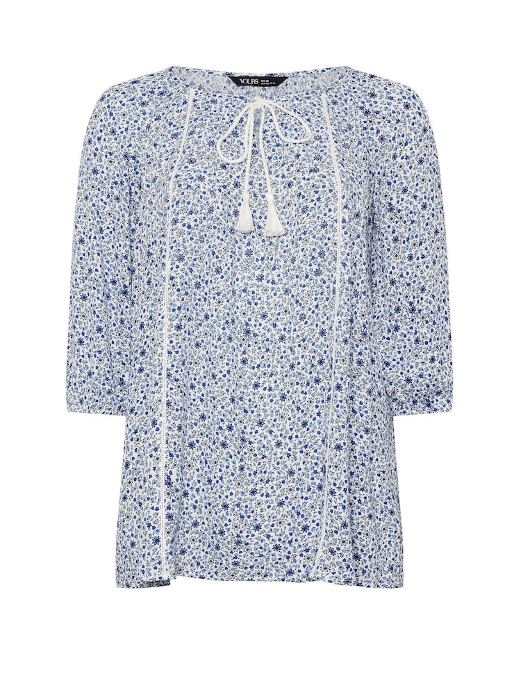 Yours Curve Blue Boho Long Sleeve Blouse - Image 6 of 6