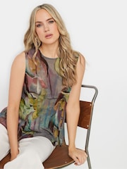 Long Tall Sally Green Abstract Floral Sheer Pleat Shirt - Image 1 of 6