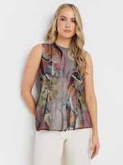 Long Tall Sally Green Abstract Floral Sheer Pleat Shirt - Image 3 of 6