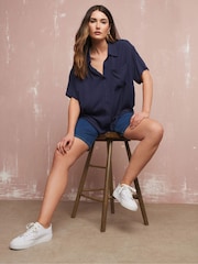 Long Tall Sally Blue Crinkle Short Sleeve 100% Cotton Shirt - Image 2 of 5