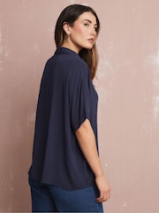 Long Tall Sally Blue Crinkle Short Sleeve 100% Cotton Shirt - Image 3 of 5