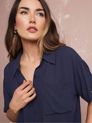 Long Tall Sally Blue Crinkle Short Sleeve 100% Cotton Shirt - Image 4 of 5