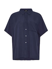 Long Tall Sally Blue Crinkle Short Sleeve 100% Cotton Shirt - Image 5 of 5