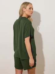 Long Tall Sally Green Crinkle Short Sleeve 100% Cotton Shirt - Image 4 of 6