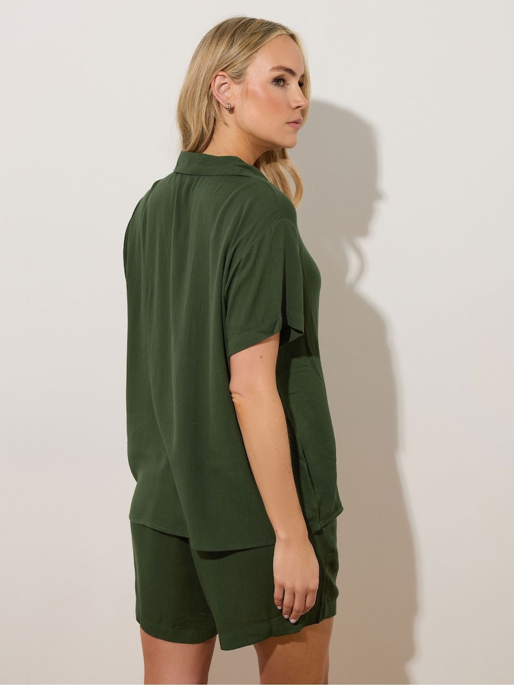 Long Tall Sally Green Crinkle Short Sleeve 100% Cotton Shirt - Image 4 of 6