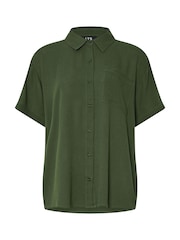 Long Tall Sally Green Crinkle Short Sleeve 100% Cotton Shirt - Image 6 of 6