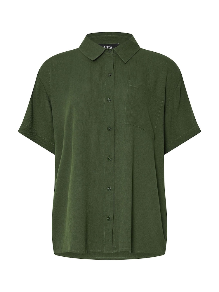 Long Tall Sally Green Crinkle Short Sleeve 100% Cotton Shirt - Image 6 of 6