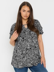 Yours Curve Black Double Frill Keyhole Blouse - Image 1 of 4