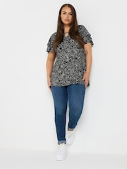 Yours Curve Black Double Frill Keyhole Blouse - Image 2 of 4