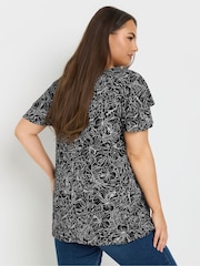 Yours Curve Black Double Frill Keyhole Blouse - Image 3 of 4