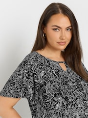 Yours Curve Black Double Frill Keyhole Blouse - Image 4 of 4