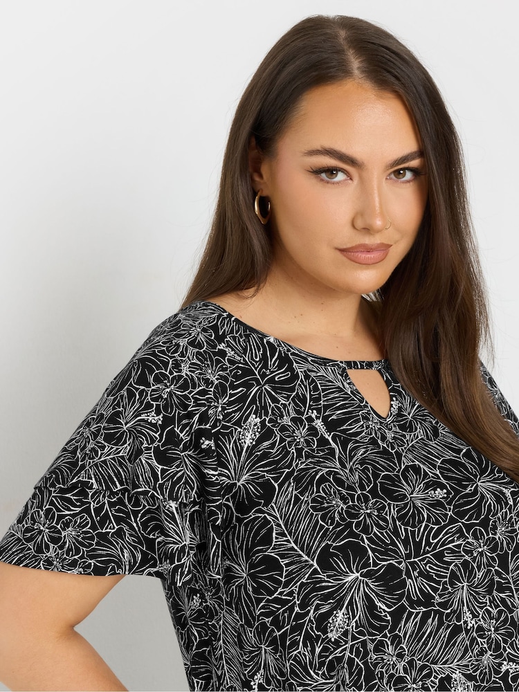 Yours Curve Black Double Frill Keyhole Blouse - Image 4 of 4