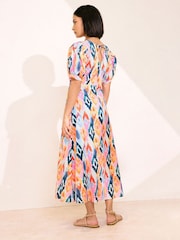 PixieGirl Petite Pink Abstract Puff Sleeve Midi Dress - Image 3 of 5