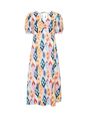 PixieGirl Petite Pink Abstract Puff Sleeve Midi Dress - Image 5 of 5