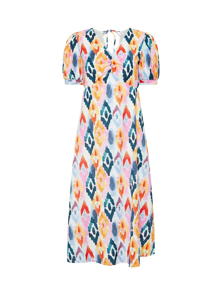 PixieGirl Petite Pink Abstract Puff Sleeve Midi Dress - Image 5 of 5