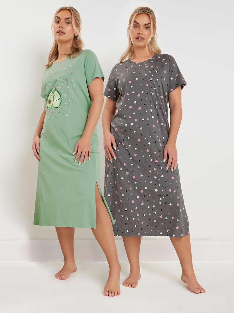 Yours Curve Avocuddle Midaxi Nightdress 2 Pack - Imagen 1 de 8