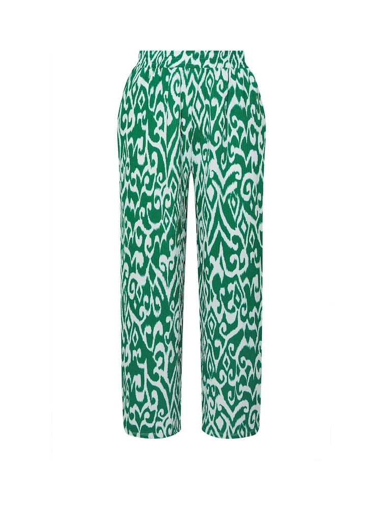 Yours Curve Green Abstract Wide Leg Trousers - Image 2 of 2