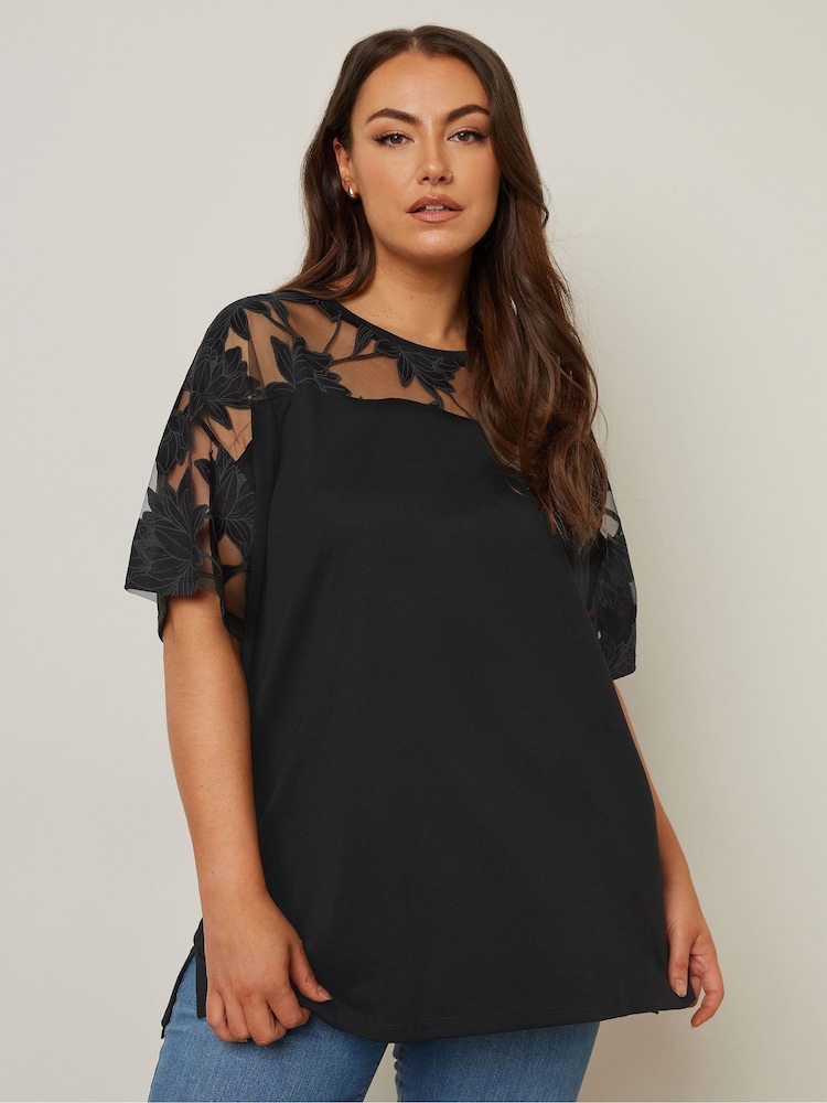 Yours Curve Boxy Burnout Panel T-Shirt - Imagen 1 de 6 Yours Curve Boxy Burnout Panel T-Shirt - Imagen 1 de 6