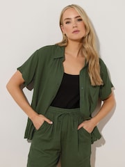 Long Tall Sally Green Crinkle 100% Cotton Shorts - Image 1 of 5