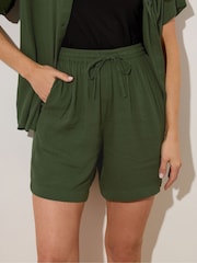 Long Tall Sally Green Crinkle 100% Cotton Shorts - Image 4 of 5