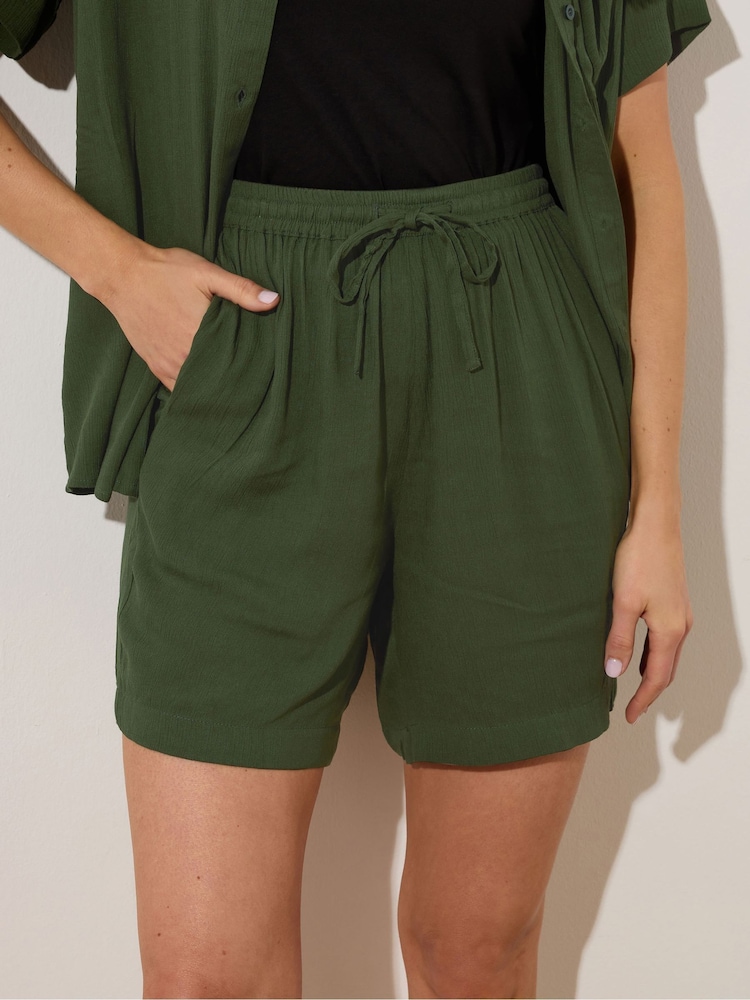 Long Tall Sally Green Crinkle 100% Cotton Shorts - Image 4 of 5