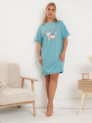 Yours Curve Blue Brunch Club Sleep 100% Cotton T-Shirts 2 Pack - Image 2 of 8