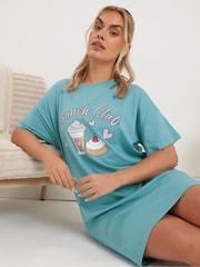 Yours Curve Blue Brunch Club Sleep 100% Cotton T-Shirts 2 Pack - Image 3 of 8