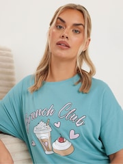 Yours Curve Blue Brunch Club Sleep 100% Cotton T-Shirts 2 Pack - Image 4 of 8