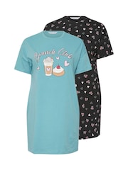 Yours Curve Blue Brunch Club Sleep 100% Cotton T-Shirts 2 Pack - Image 6 of 8