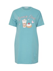 Yours Curve Blue Brunch Club Sleep 100% Cotton T-Shirts 2 Pack - Image 7 of 8