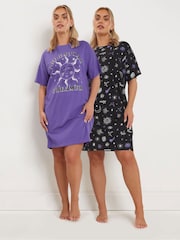 Yours Curve Purple Celestial Dreamer Sleep 100% Cotton T-Shirt 2 Pack - Image 4 of 8