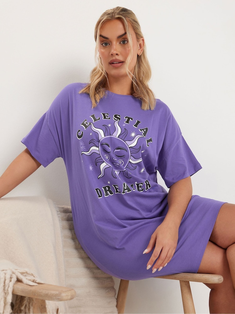 Yours Curve Purple Celestial Dreamer Sleep 100% Cotton T-Shirt 2 Pack - Image 8 of 8