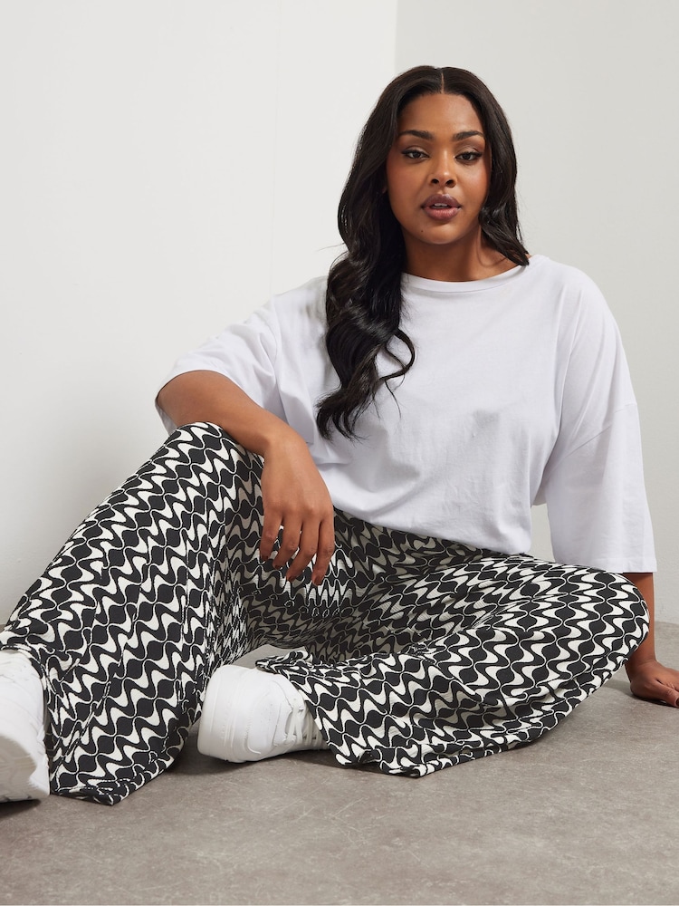 Yours Curve Black Abstract Wide Leg Trousers - Image 1 of 6