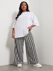 Yours Curve Black Abstract Wide Leg Trousers - Image 2 of 6