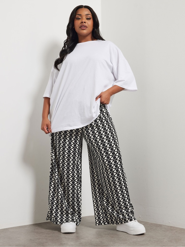 Yours Curve Black Abstract Wide Leg Trousers - Image 2 of 6