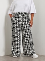 Yours Curve Black Abstract Wide Leg Trousers - Image 3 of 6