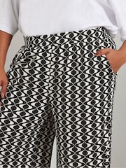 Yours Curve Black Abstract Wide Leg Trousers - Image 5 of 6