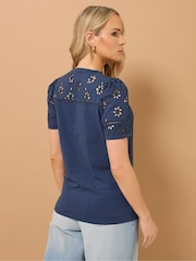 Long Tall Sally Blue Broidery Yoke 100% Cotton T-Shirt - Image 4 of 6